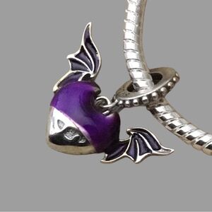 S925 Bat Wing Heart Bead Charm Pandora Style